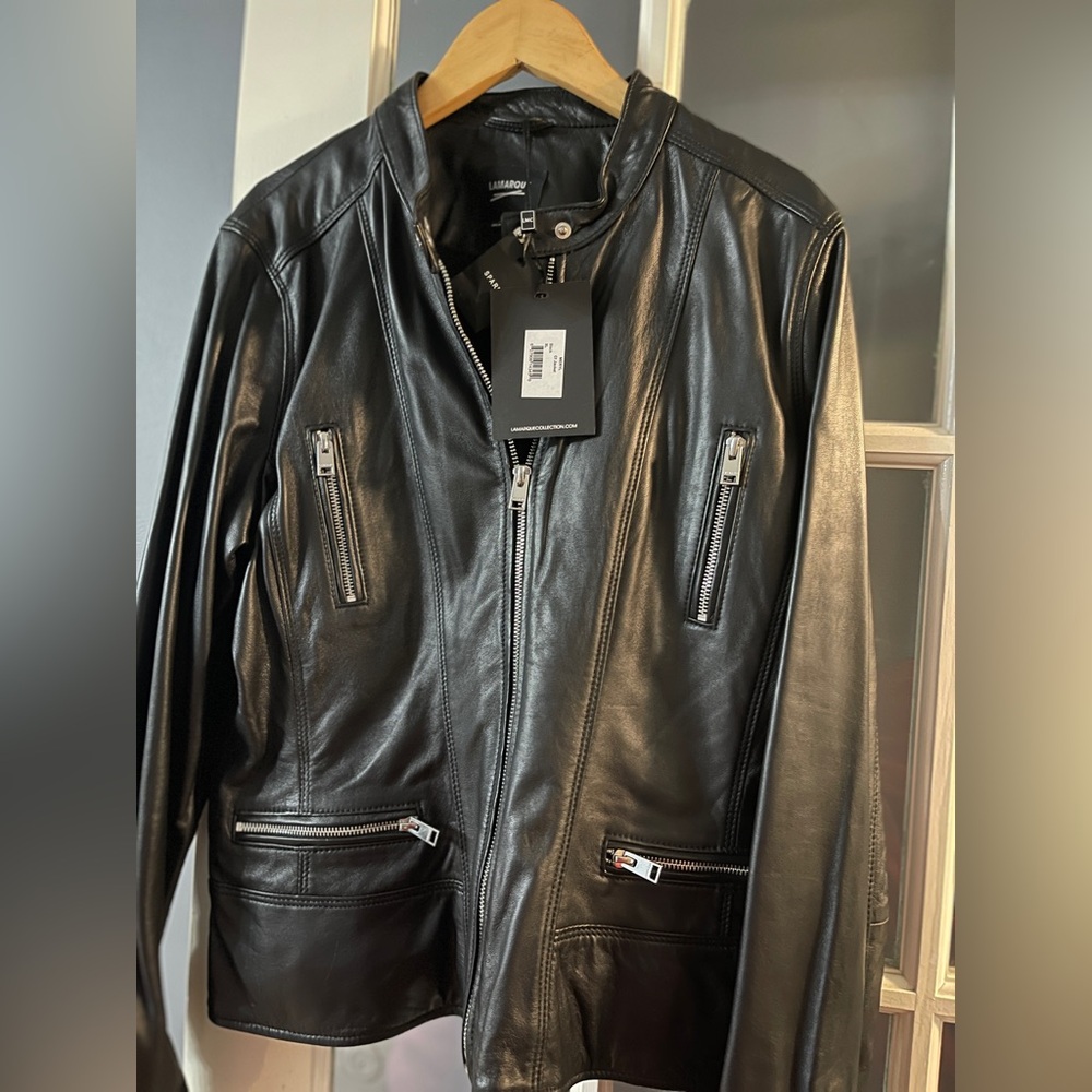 Lamarque Black Meryl Snap Stand
Collar Leather Moto Jacket Size XL,NWT - Picture 6 of 10